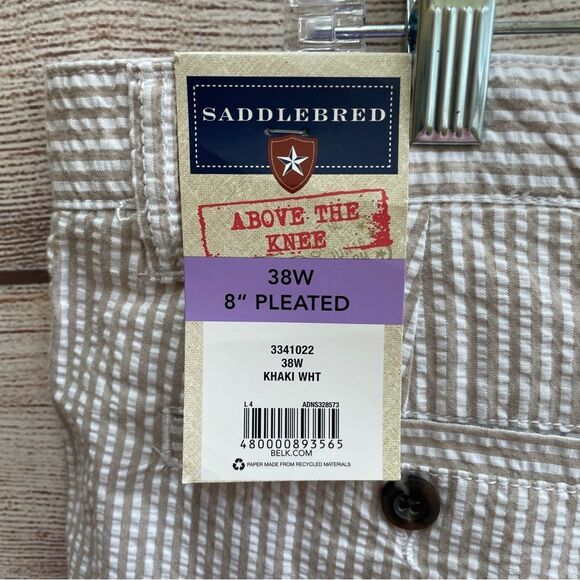 NEW‎ WITH TAGS SADDLEBRED TAN AND WHITE SEERSUCKER SHORTS - Picture 4 of 4